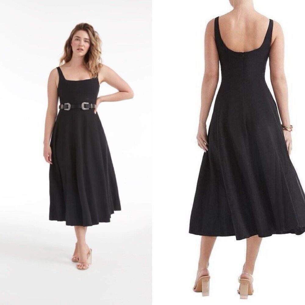 Hermoza Women’s Size 6 The Ana Panel Dress Midi Linen Square Neck Fit And Flare